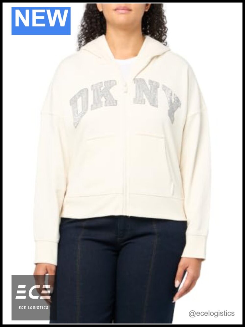 Rhinestone Varsity Logo Full Zip Hoodie With Pockets